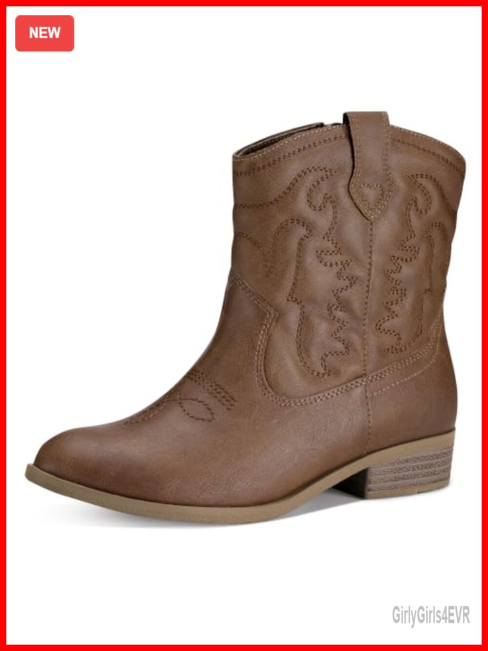 Girls Western Embroidered Cowgirl Boots Toddler Kids Side Zipper Durable TPR